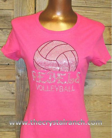 TP016 YOUR VOLLEYBALL TEAM Custom Rhinestone Tee