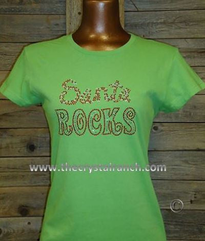 TG062k Santa Rocks! Rhinestone Tee