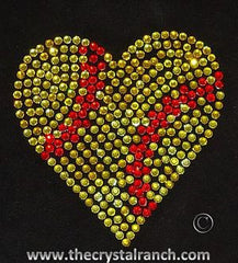 DS147k Softball Heart Rhinestone Decal
